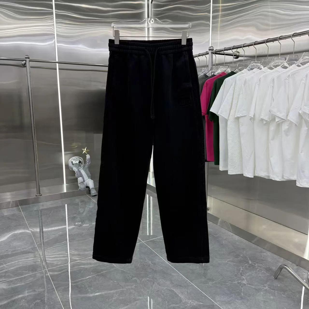 Alo 2025 Autumn Winter New Black Wide-Leg Pants with Logo Embroidery