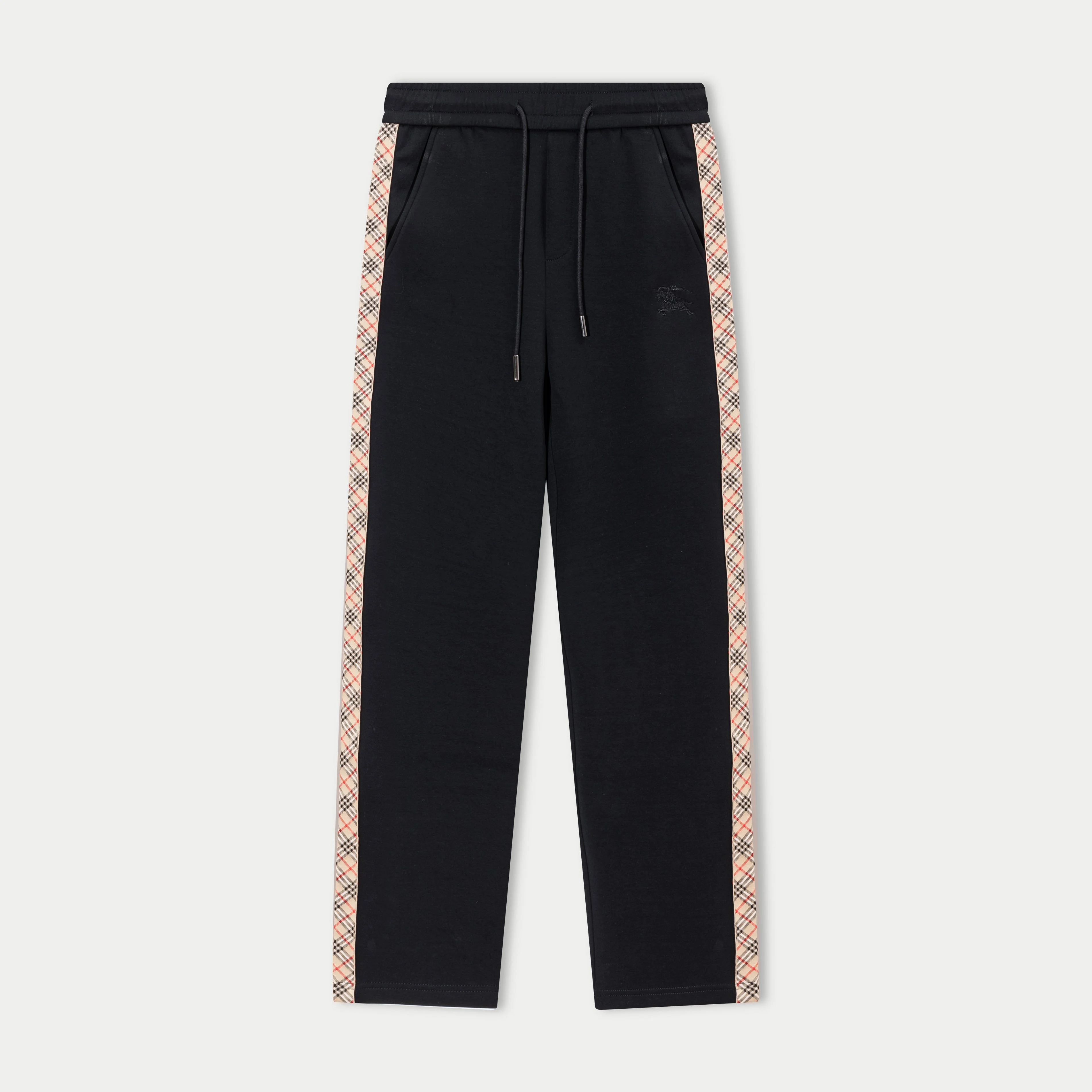 Burberry 2025 Autumn-Winter New Black Pants with Check Logo Tape & Embroidery