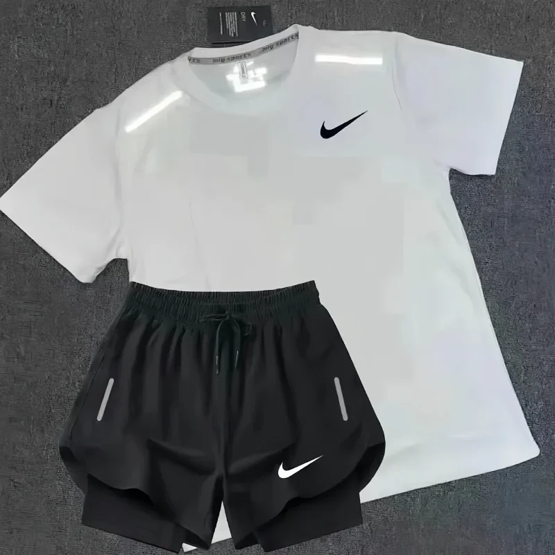 Nike White Tee & Black Shorts Set w/ Swoosh & Reflective