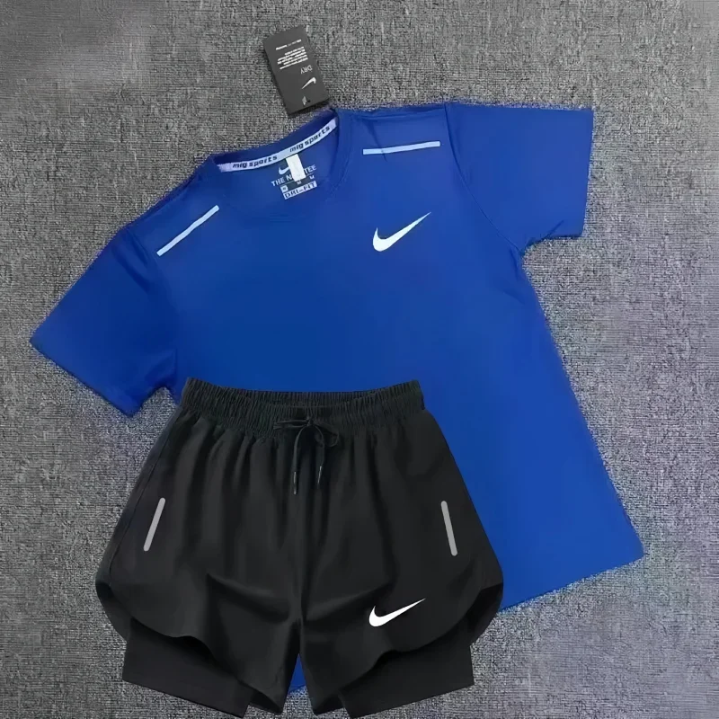 Nike Reflective Blue T-Shirt & Black Shorts Set