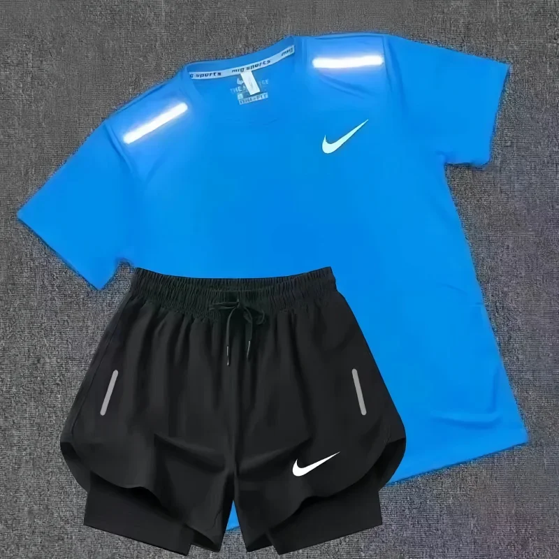 Nike Reflective Blue T-Shirt & Black Shorts Set