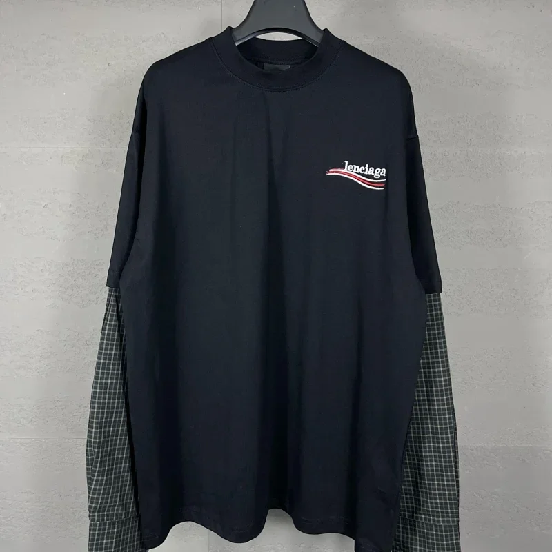 Balenciaga Black Fake Two-Piece Plaid Sleeves