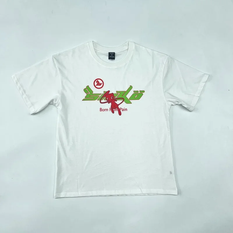SCY PAIN White T-Shirt: Born From Pain Red Cartoon Print