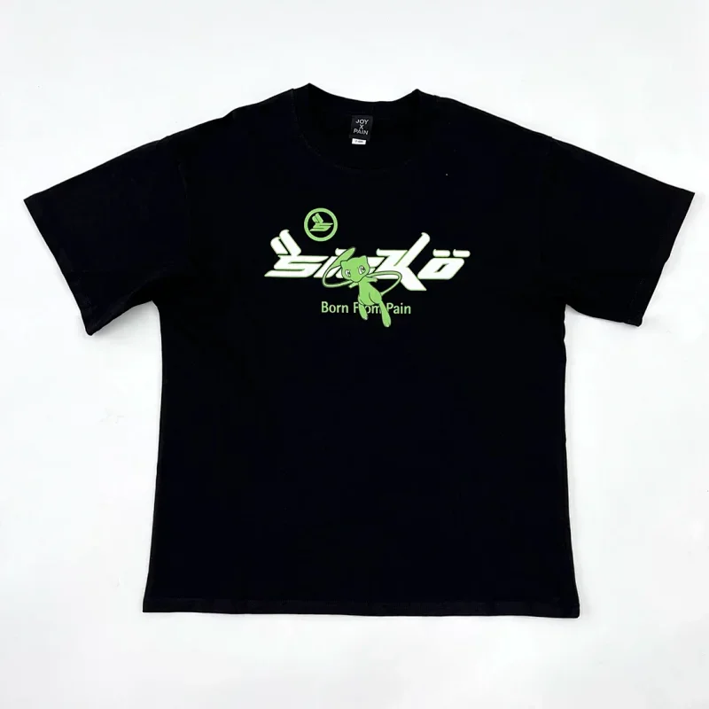 JOY Black T-Shirt: Green Pokémon & "Born From Pain"