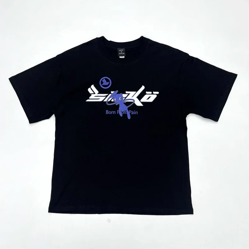 JOY Black T-Shirt: Blue Pokemon & "Born From Pain"