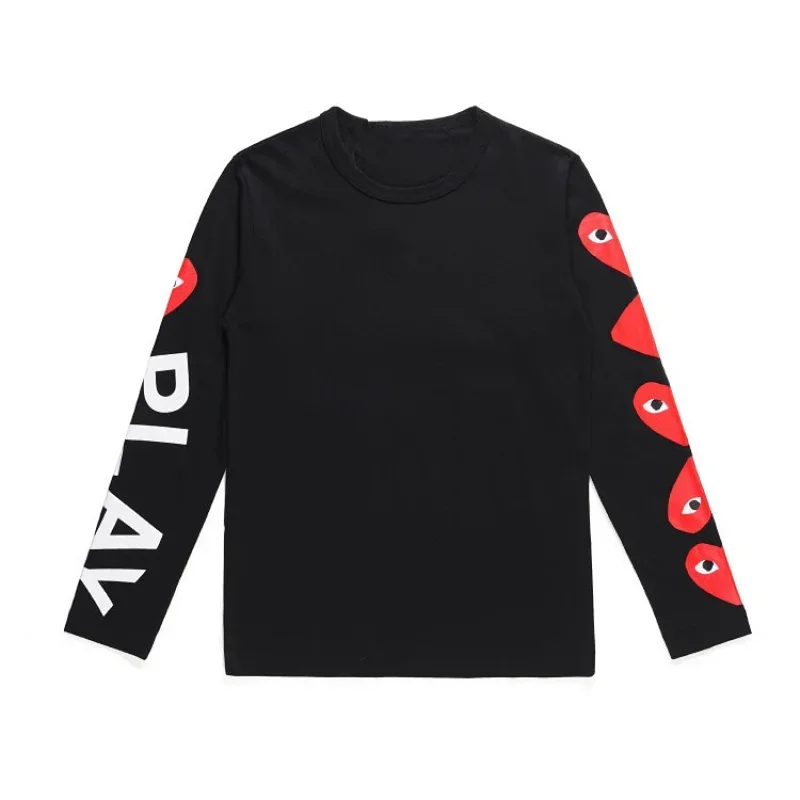 PLAY Black Long-Sleeve T-Shirt with Red Heart Eyes