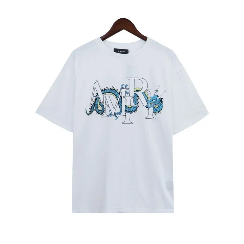 AMIRI White T-Shirt with Blue Dragon Graphic