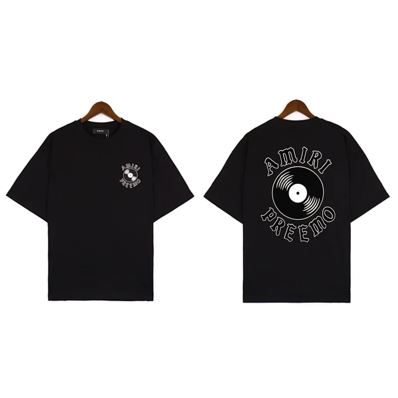 AMIRI Black T-Shirt With Record Logo & Back Print