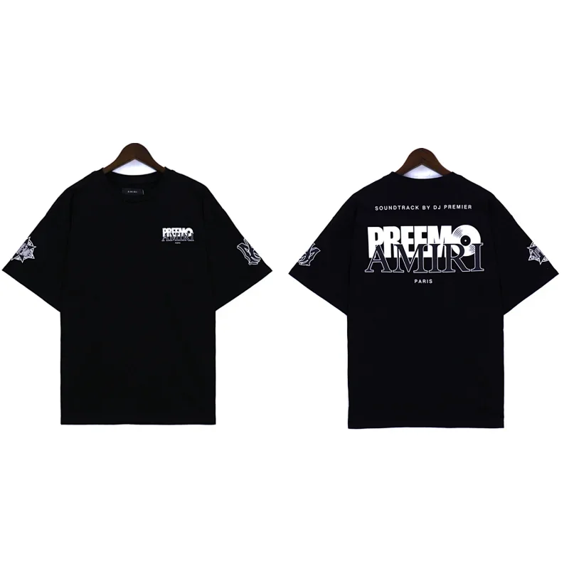 AMIRI Black T-Shirt with PREEMO Logo & Sleeve Patterns