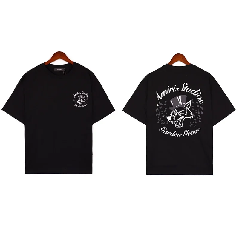 Amiri Black T-Shirt With Wolf Head & Music Notes Graphic