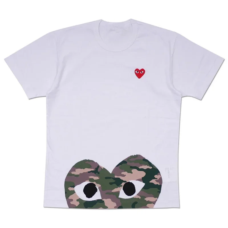 Comme des Garçons PLAY White T-Shirt Red & Camo Heart Print
