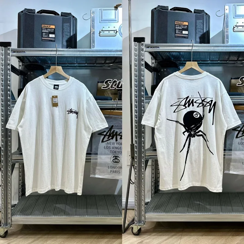 Stussy T-Shirt with Front Logo & Back Spider 8-Ball