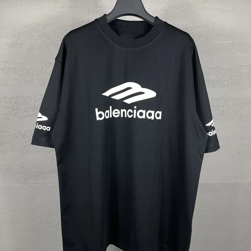 Balenciaqa Black T-Shirt White Logo & Text