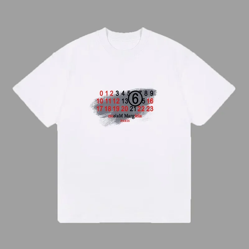 maiaM Margiela White T-Shirt with No. 6 Logo & Gray Print