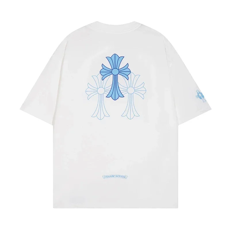 Chrome Hearts White T-Shirt Blue Crosses