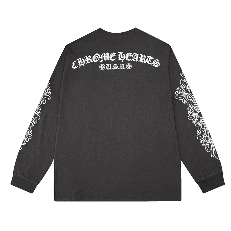 Chrome Hearts Black Long Sleeve T-Shirt with Back Print & Floral