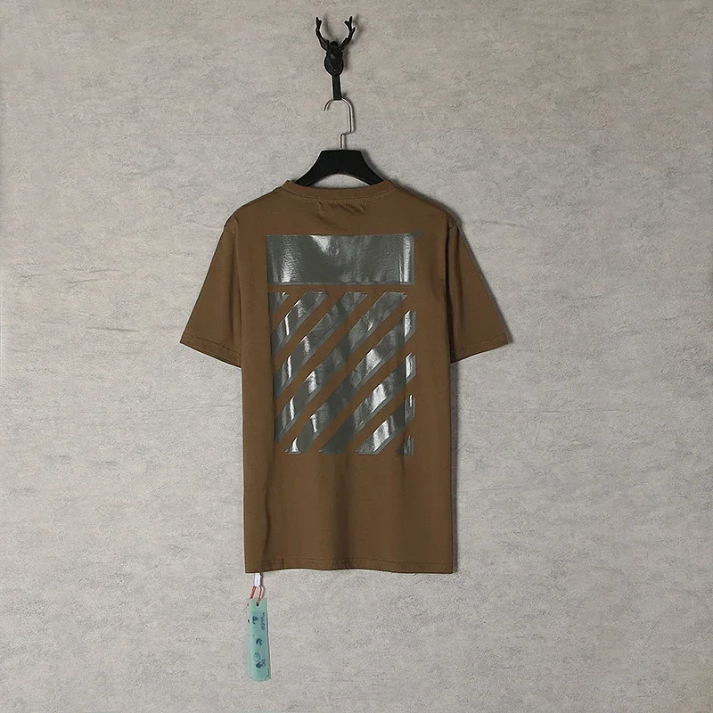 Off-White Brown T-Shirt Silver Stripe