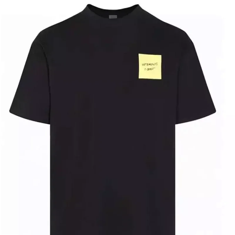 VETEMENTS Black T-Shirt Yellow Square Patch