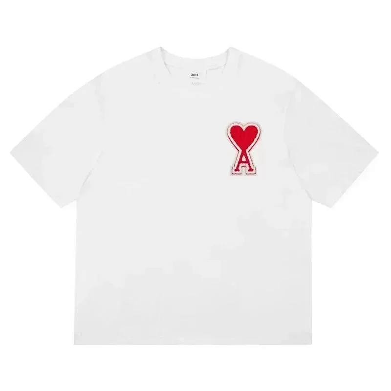 ami White T-Shirt Red Heart A Embroidery