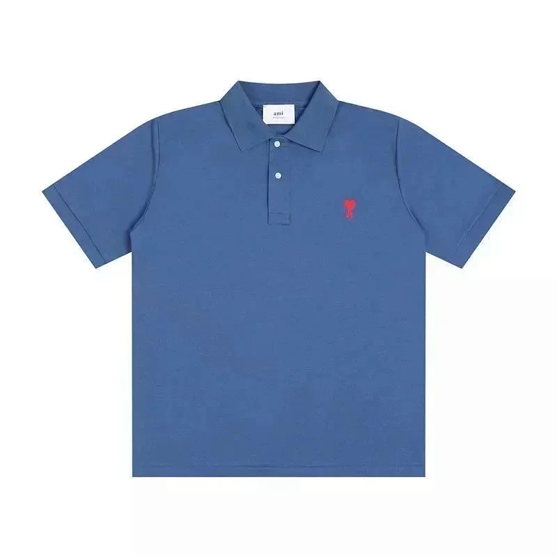 Ami Blue Polo with Red Heart