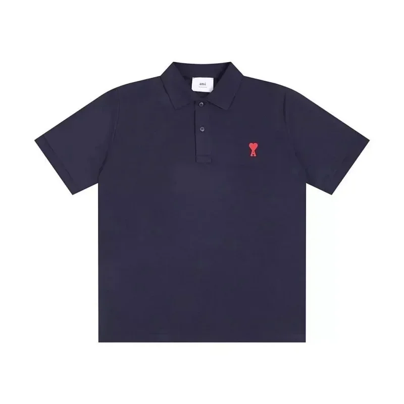 Ami Navy T-Shirt with Red Heart Embroidery