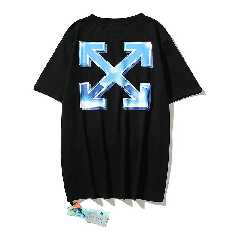Off-White Black T-Shirt Blue Arrow Cross Back