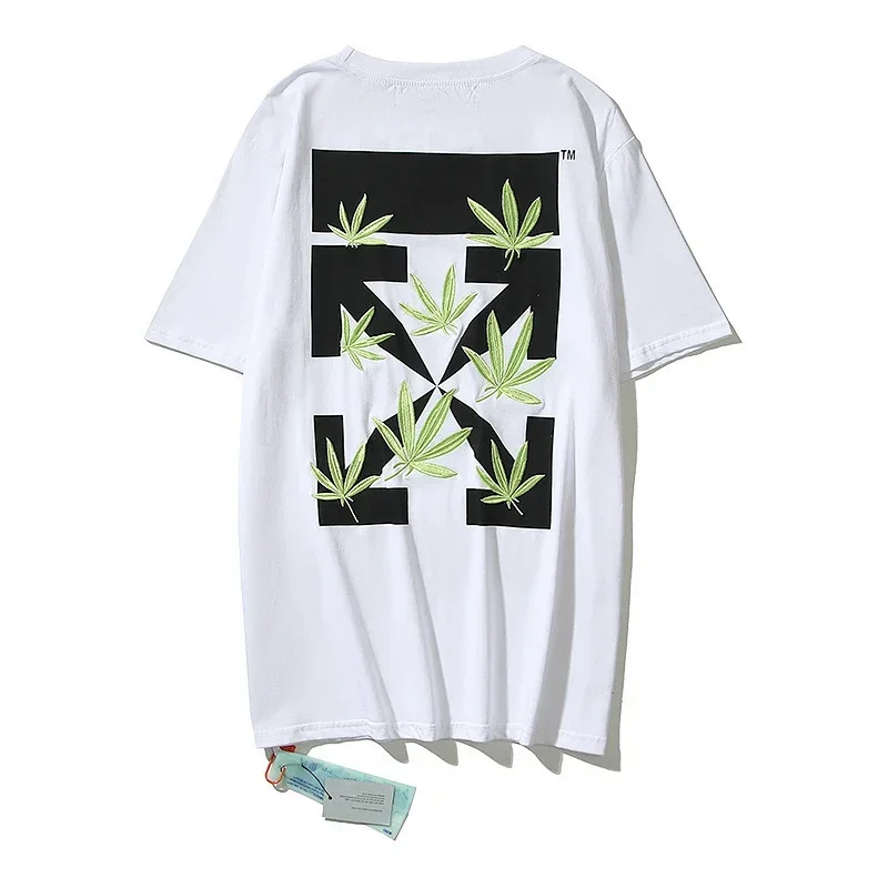 OFF-WHITE T-Shirt: Black Arrow & Green Leaf