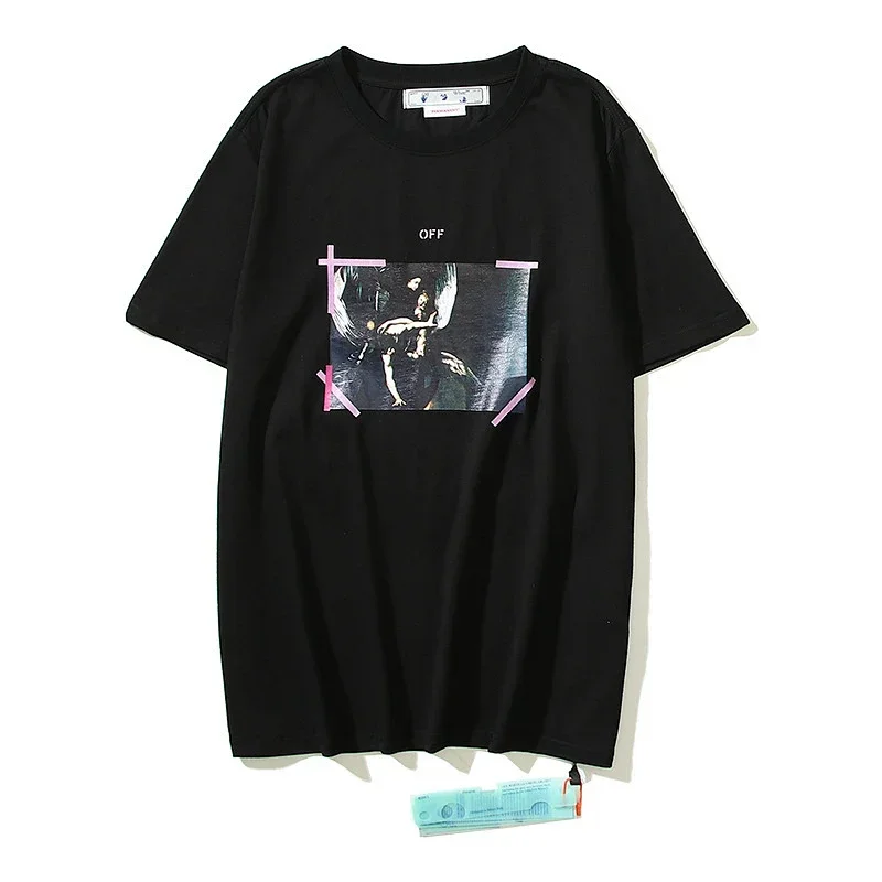OFF-WHITE Black T-Shirt with Pink Tape