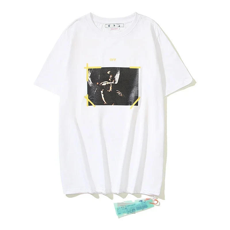 OFF-WHITE Angel Graphic T-Shirt with Yellow Tape
