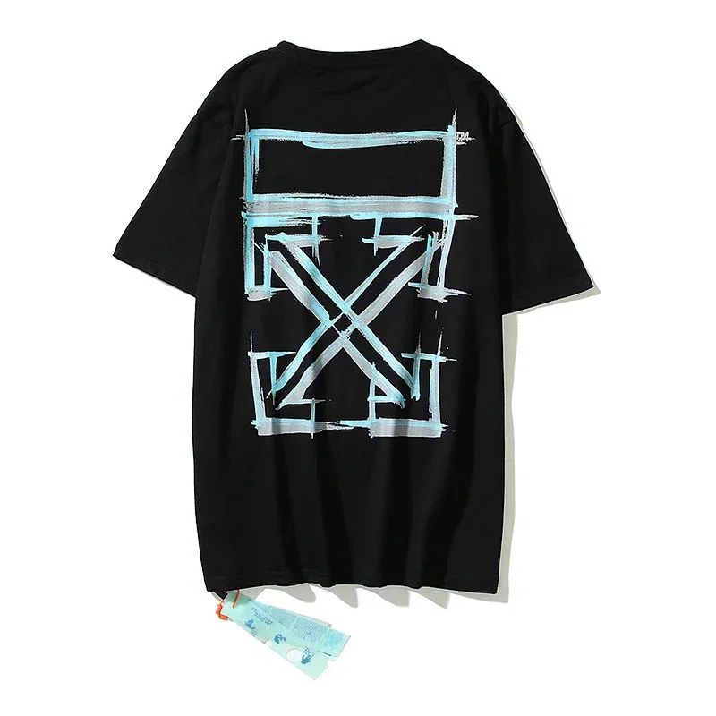 OFF-WHITE T-Shirt with Blue-Gray Brush Arrow Logo