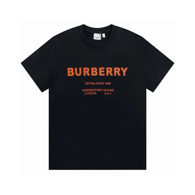 BURBERRY Black T-Shirt with Orange Text