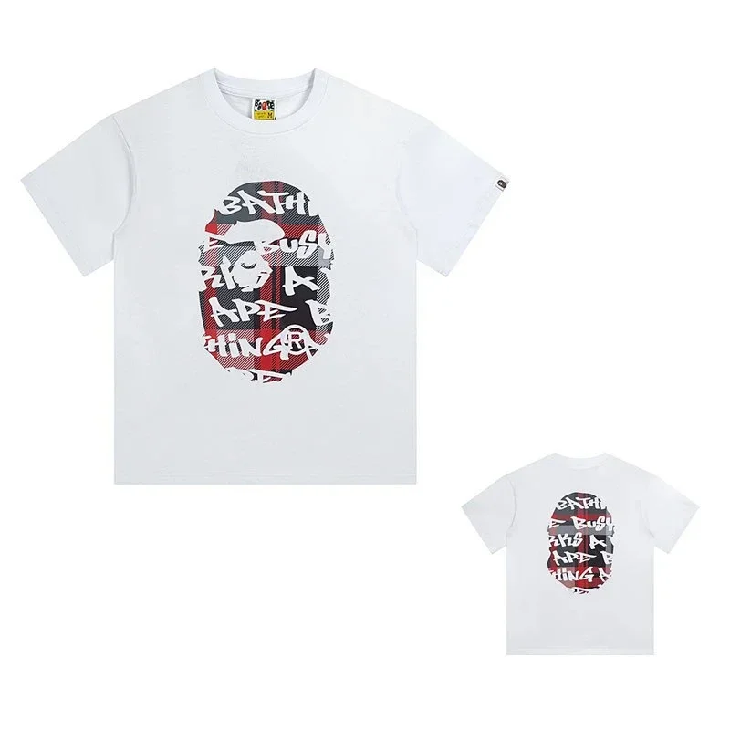 BAPE Plaid Ape Head Graffiti Tee