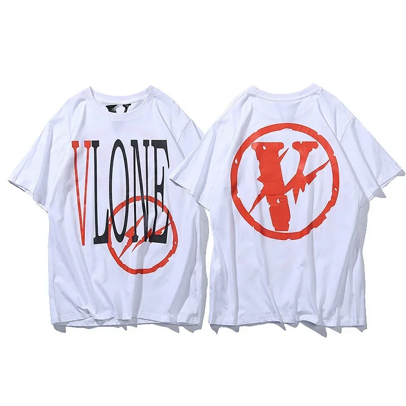 VLONE White Tee: Front Lettering & Red Lightning Circle