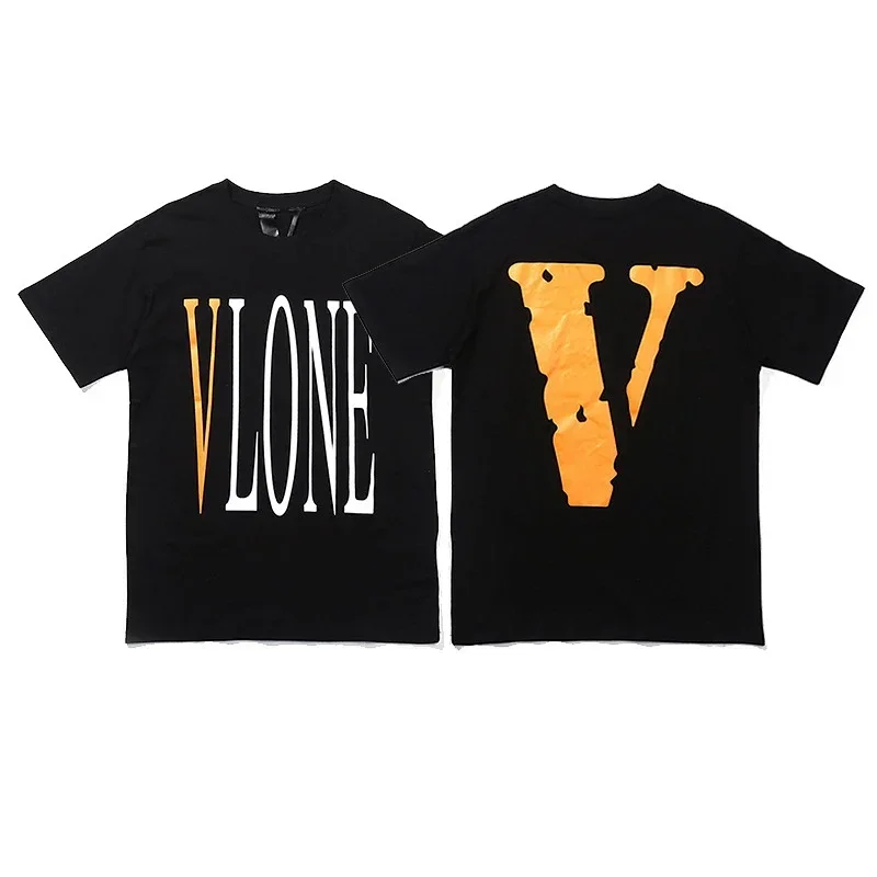 VLONE Black T-Shirt with Orange V Print