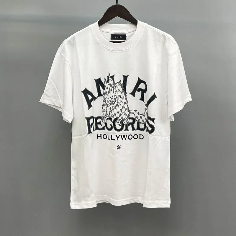 AMIRI White T-Shirt with Records Hollywood & Monster Graphic