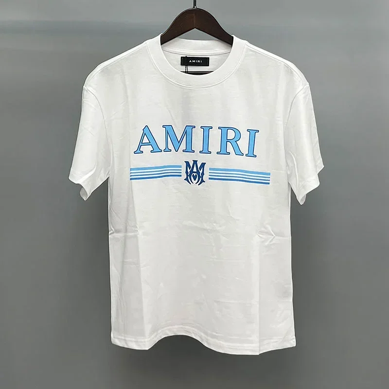 AMIRI White T-Shirt with Blue Logo