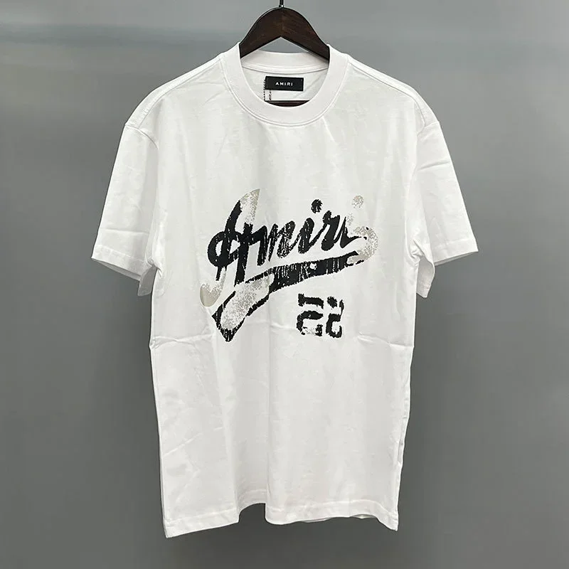 Amiri White T-Shirt with "Amiri" & "22" Bat Graphic