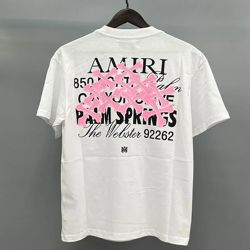 AMIRI White T-Shirt Pink Bones Print