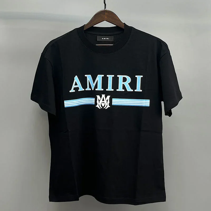 AMIRI Logo & Blue Stripes T-Shirt