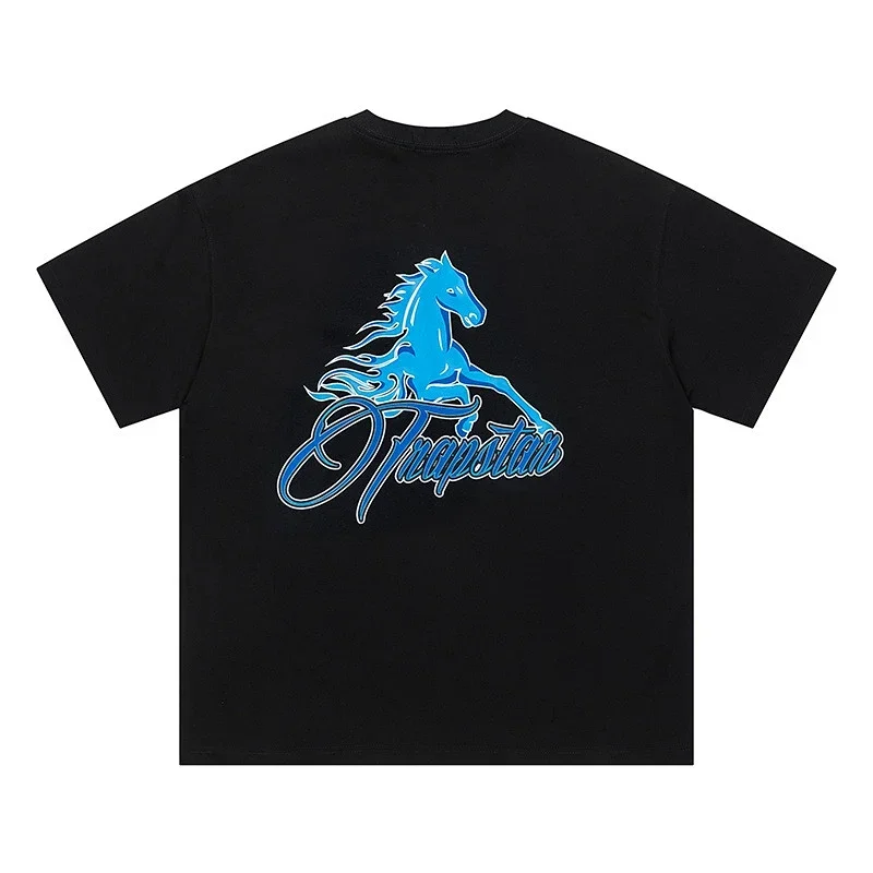 Trapstar Black T-Shirt: Blue Horse Graphic