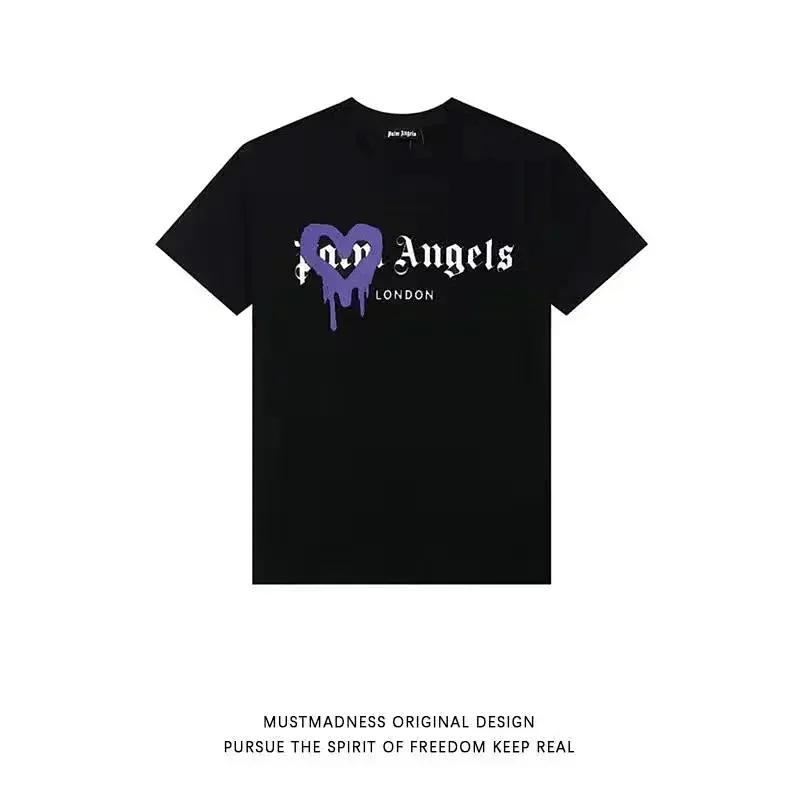 Palm Angels Black T-Shirt: Purple Melting Heart London