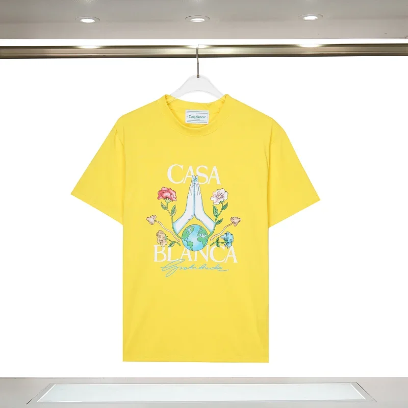 Casablanca Yellow T-Shirt: Praying Hands, Earth & Floral Print