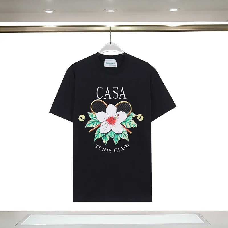 Casablanca Black T-Shirt Tennis Racket & Flower Graphic