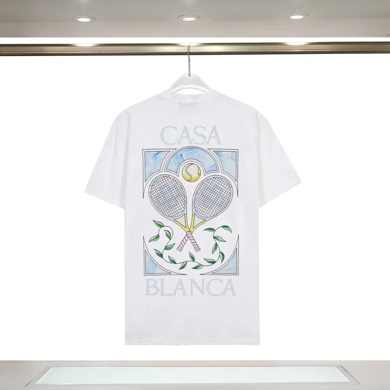 CASA BLANCA White T-Shirt: Tennis & Plant Graphic