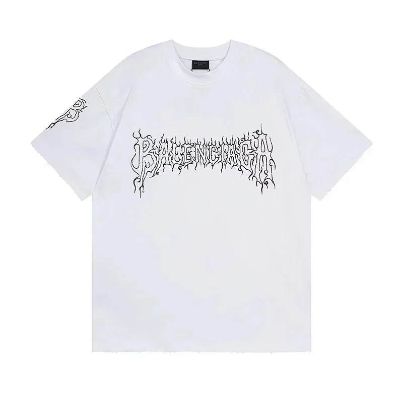 Balenciaga White T-Shirt with Flame Print