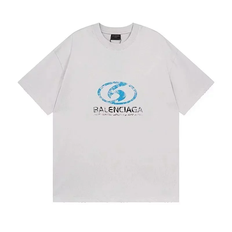 Balenciaga Blue Logo White T-Shirt
