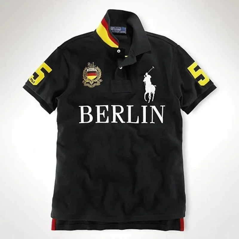 Polo Black T-Shirt: Berlin Lettering, Logo & Flag