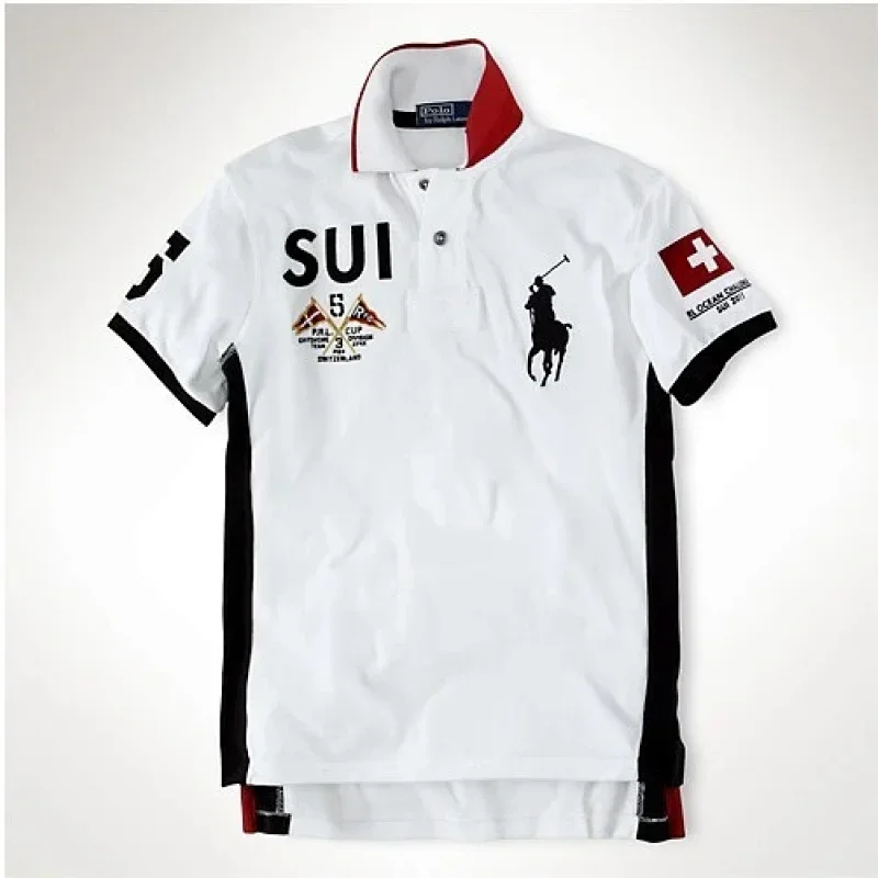Polo White T-Shirt: SUI, Polo Player, Swiss Flag