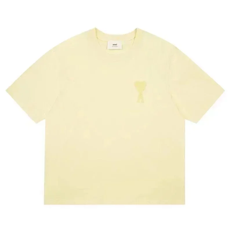 AMI Pale Yellow Heart Embroidered Short Sleeve