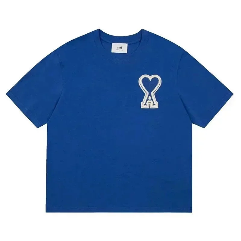 Ami Blue T-Shirt White Heart Embroidery